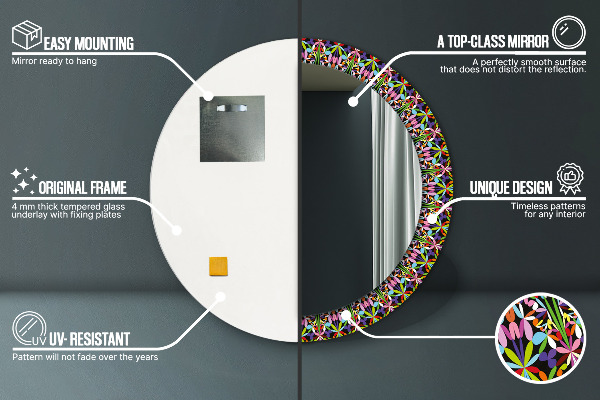 Round printed mirror Psychedelic mandala pattern