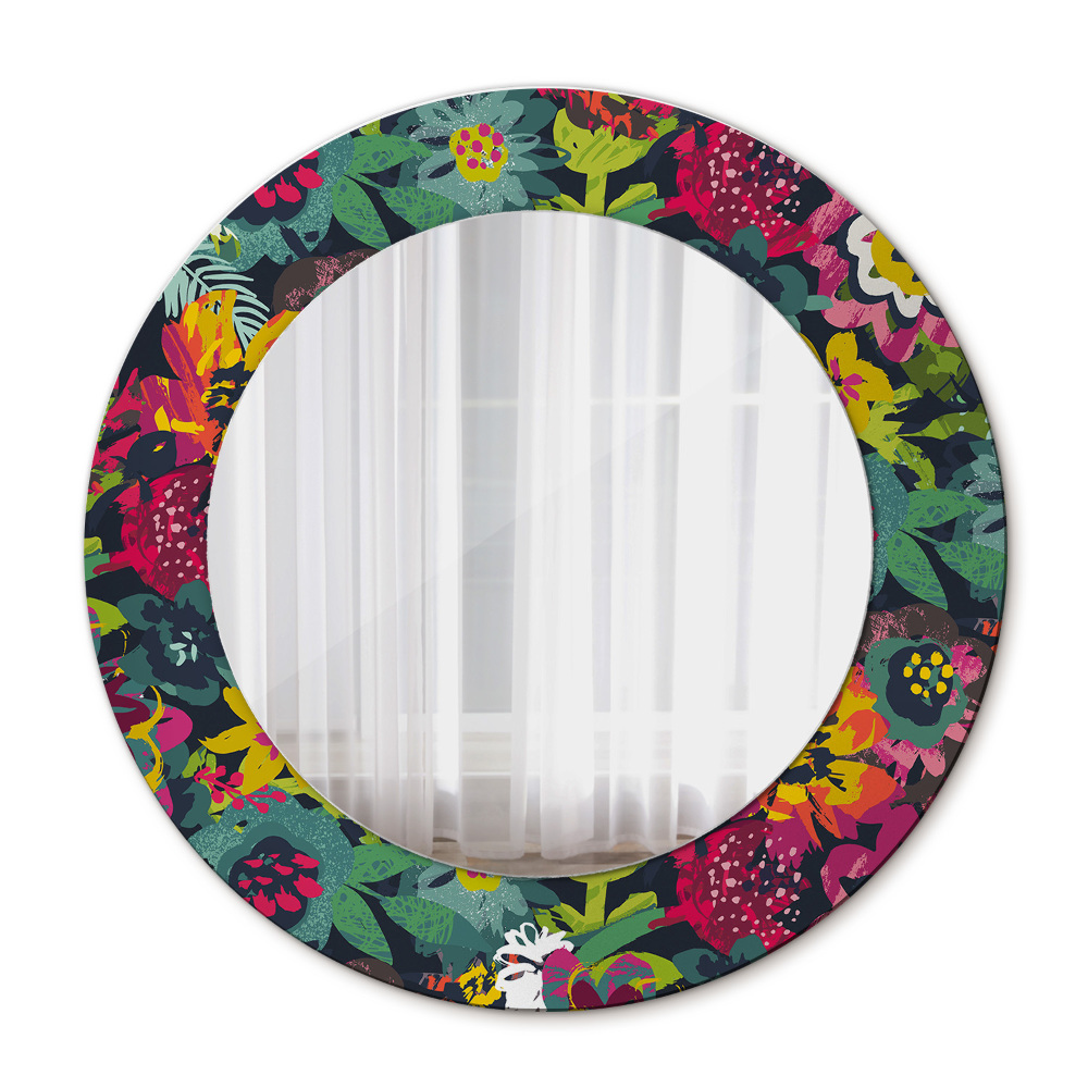 Round printed mirror Hand -painted flowers