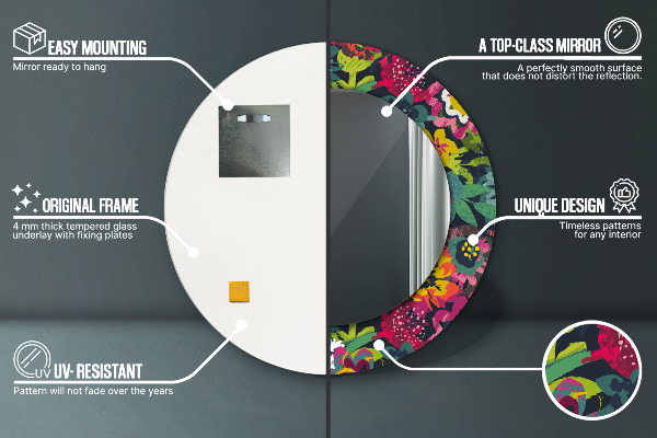 Round printed mirror Hand -painted flowers