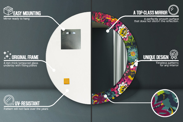 Round printed mirror Hand -painted flowers