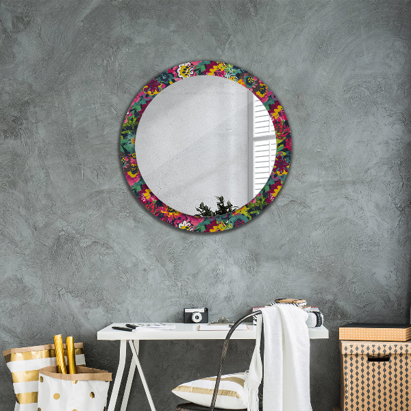 Round printed mirror Hand -painted flowers