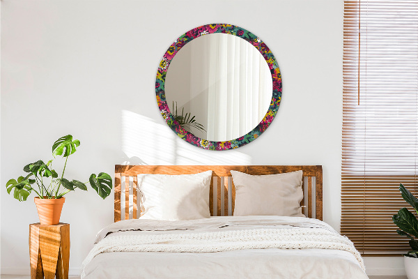 Round printed mirror Hand -painted flowers