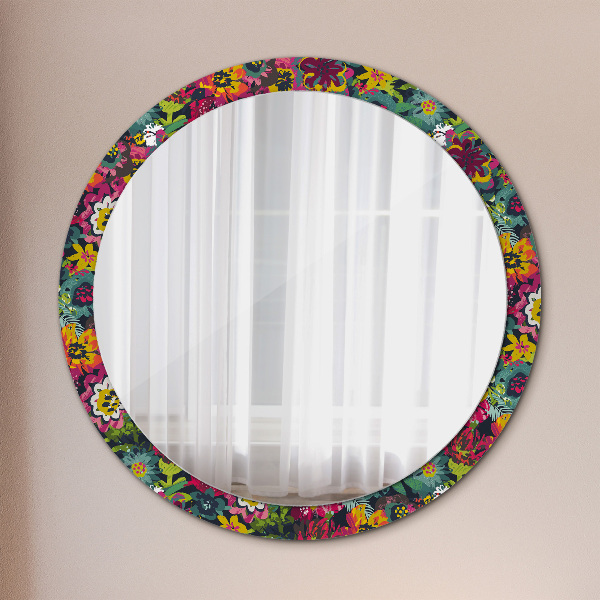 Round printed mirror Hand -painted flowers