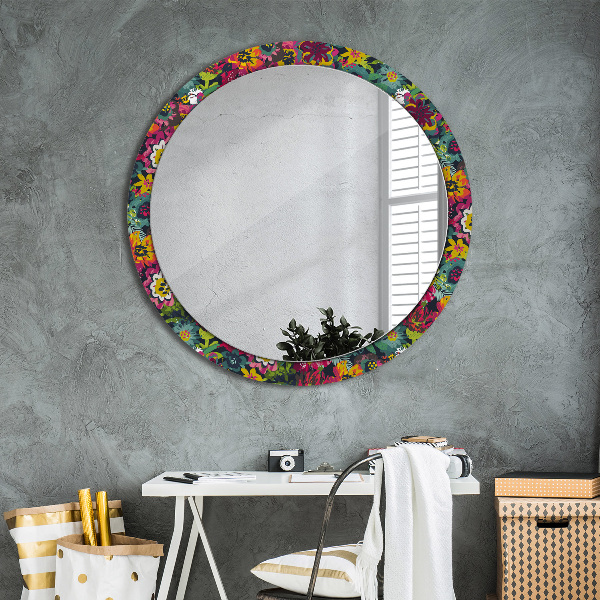 Round printed mirror Hand -painted flowers