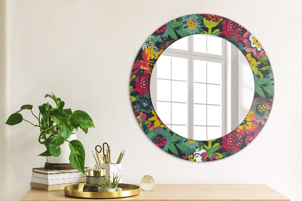Round printed mirror Hand -painted flowers