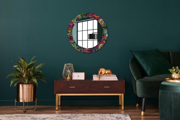 Round printed mirror Hand -painted flowers