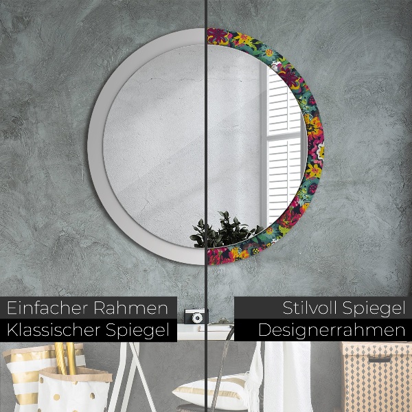 Round printed mirror Hand -painted flowers
