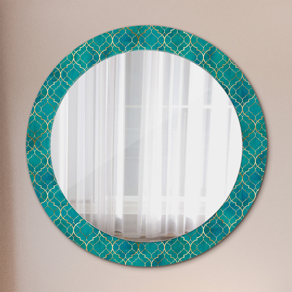 Round printed mirror Green and gold composition