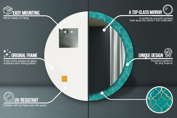 Round printed mirror Green and gold composition