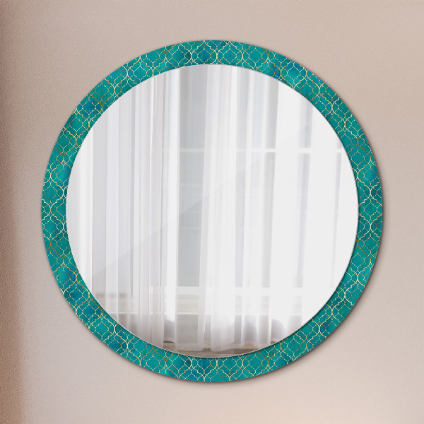 Round printed mirror Green and gold composition
