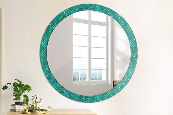 Round printed mirror Green and gold composition