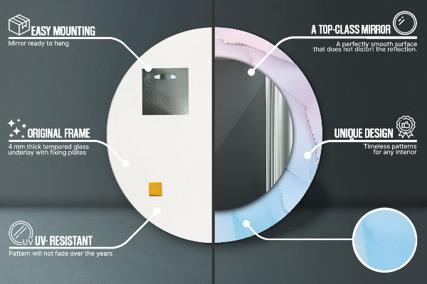 Round mirror frame with print Modern marble texture