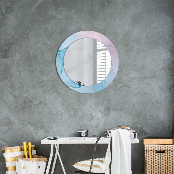 Round mirror frame with print Modern marble texture