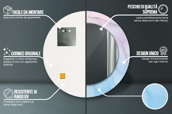 Round mirror frame with print Modern marble texture