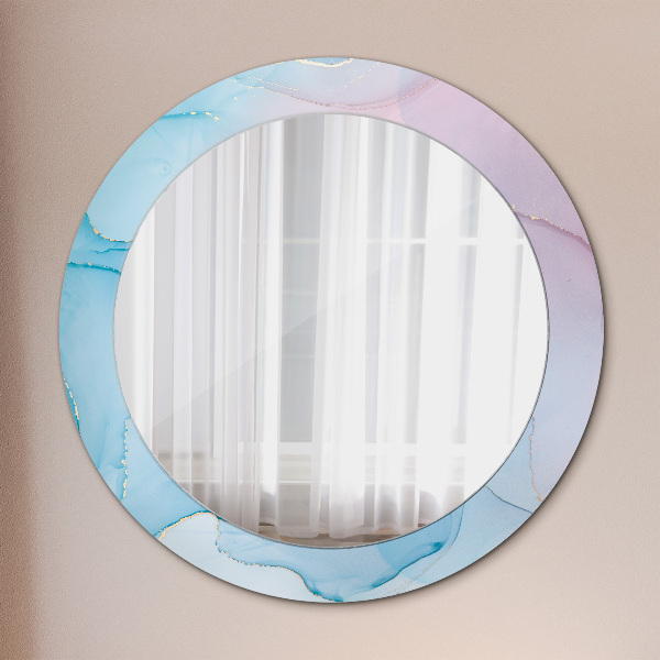 Round mirror frame with print Modern marble texture
