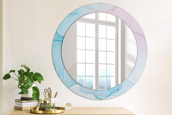 Round mirror frame with print Modern marble texture