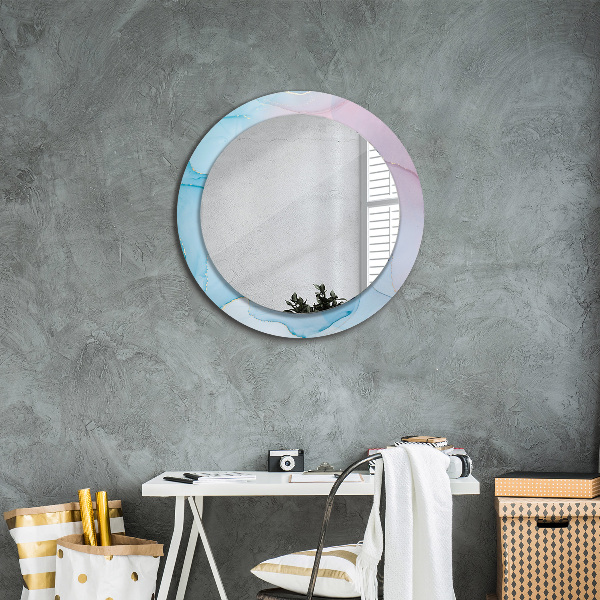 Round mirror frame with print Modern marble texture
