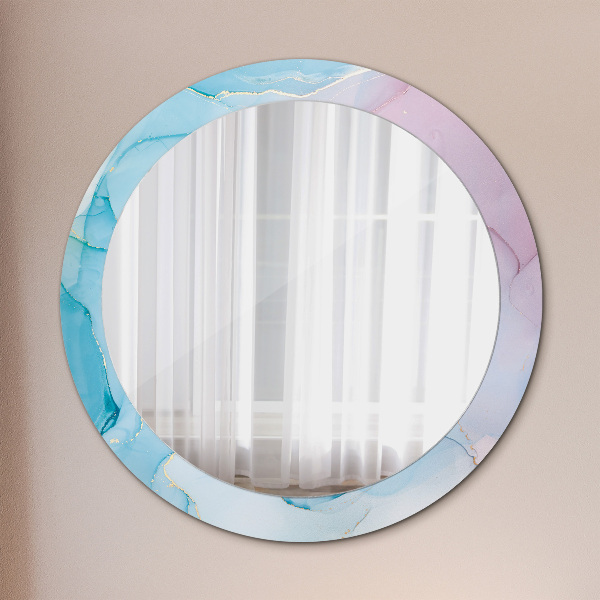 Round mirror frame with print Modern marble texture