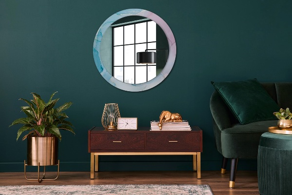 Round mirror frame with print Modern marble texture
