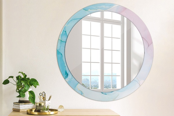 Round mirror frame with print Modern marble texture