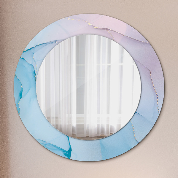 Round mirror frame with print Modern marble texture