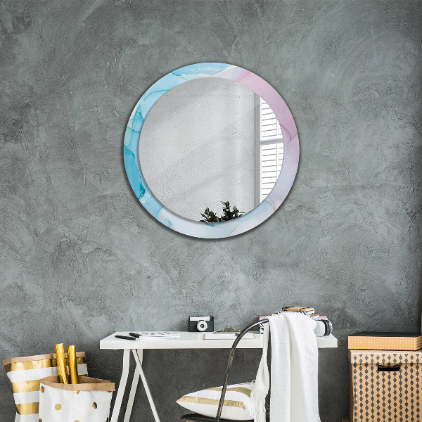 Round mirror frame with print Modern marble texture