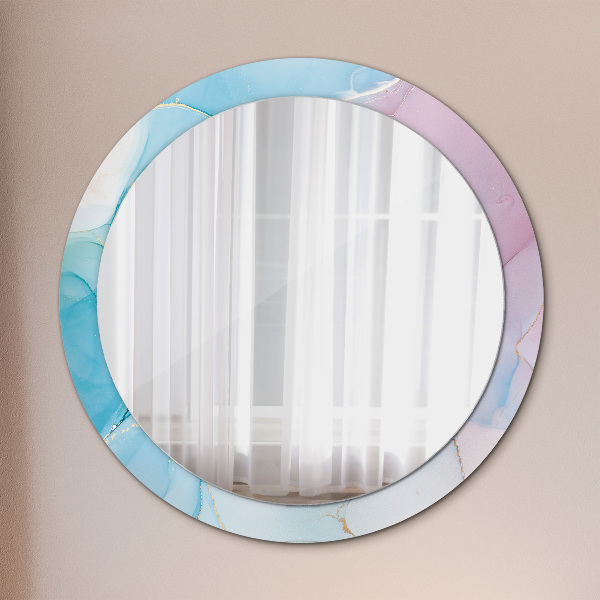 Round mirror frame with print Modern marble texture
