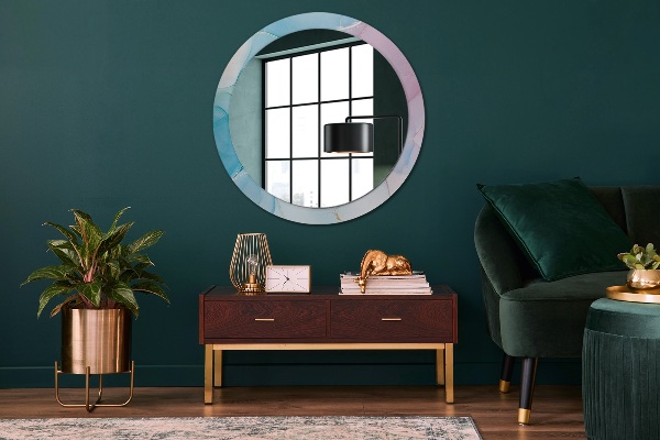 Round mirror frame with print Modern marble texture
