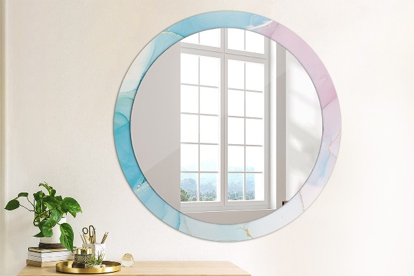 Round mirror frame with print Modern marble texture