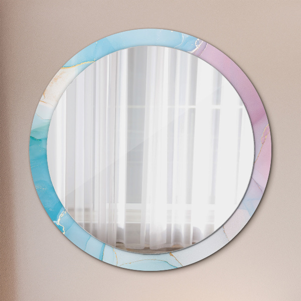 Round mirror frame with print Modern marble texture