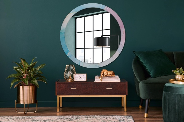 Round mirror frame with print Modern marble texture