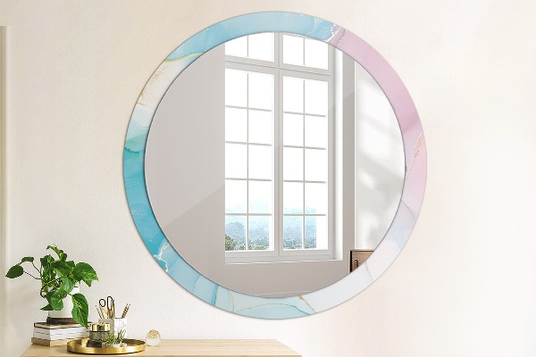 Round mirror frame with print Modern marble texture