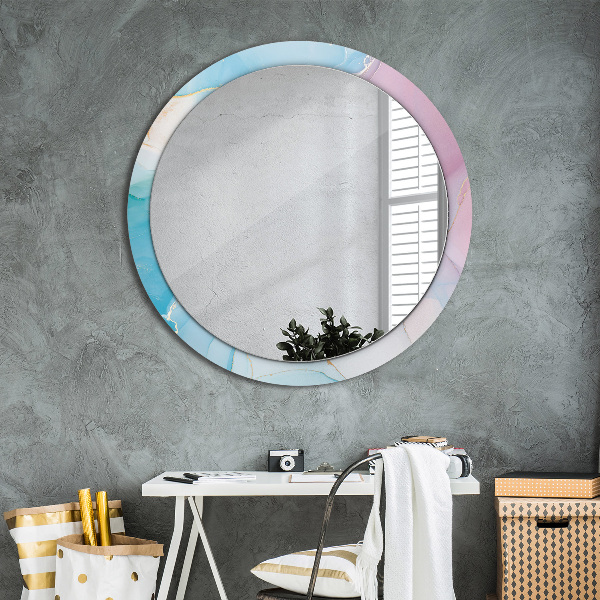 Round mirror frame with print Modern marble texture