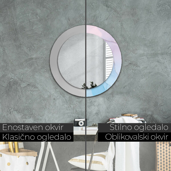 Round mirror frame with print Modern marble texture