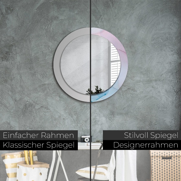 Round mirror frame with print Modern marble texture