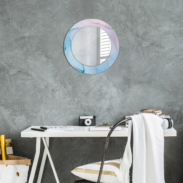 Round mirror frame with print Modern marble texture
