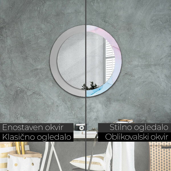 Round mirror frame with print Modern marble texture