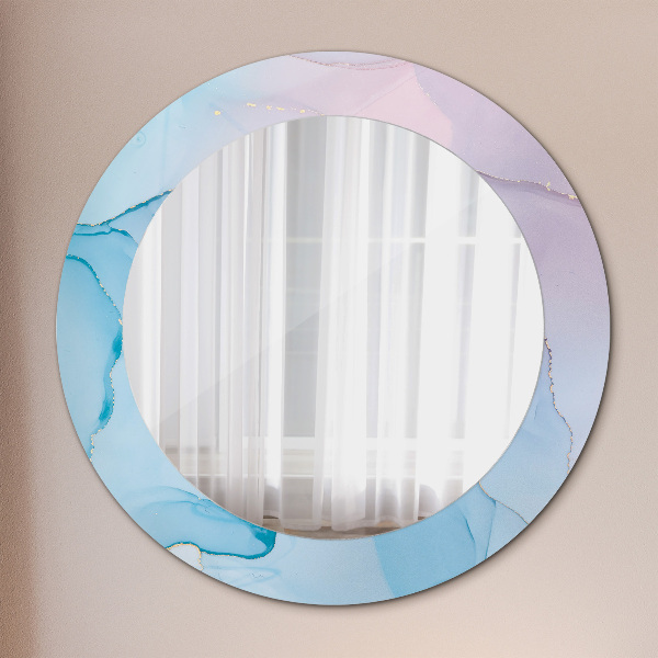 Round mirror frame with print Modern marble texture