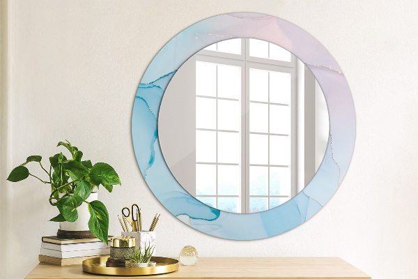 Round mirror frame with print Modern marble texture