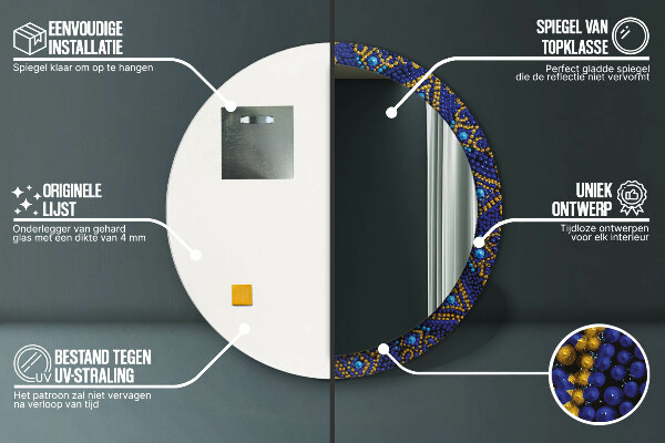 Round mirror frame with print Decorative composition