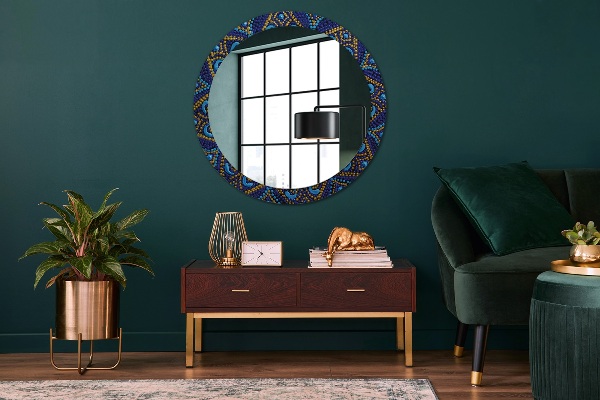 Round mirror frame with print Decorative composition