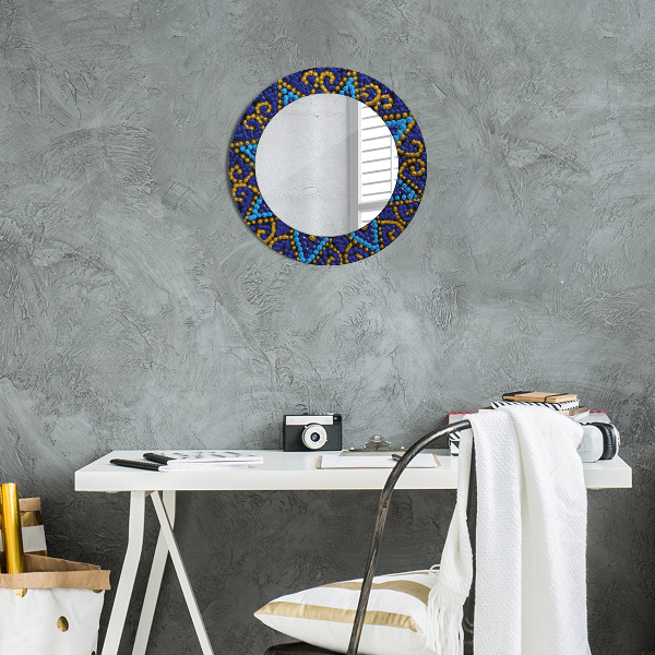 Round mirror frame with print Decorative composition