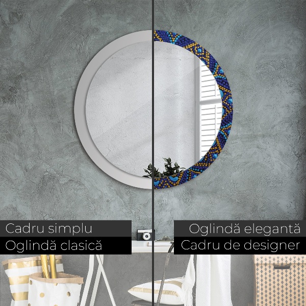 Round mirror frame with print Decorative composition