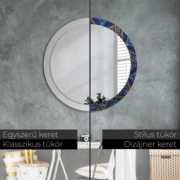 Round mirror frame with print Decorative composition