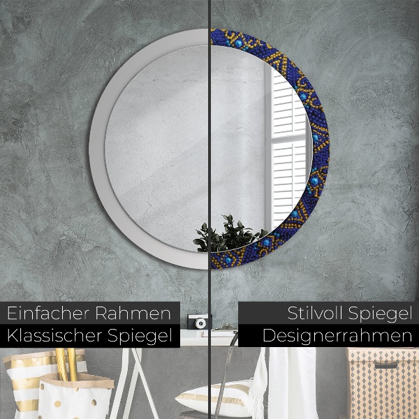 Round mirror frame with print Decorative composition