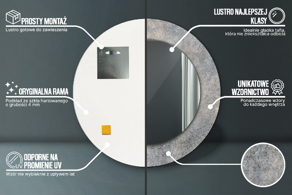 Round mirror frame with print Vintage concrete