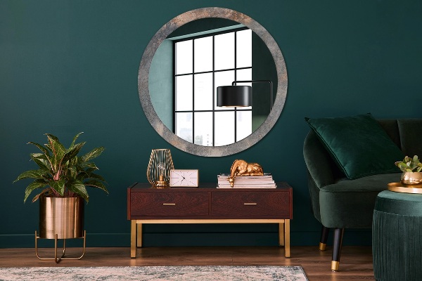 Round mirror frame with print Vintage concrete