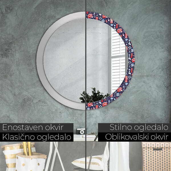 Round mirror frame with print London symbol