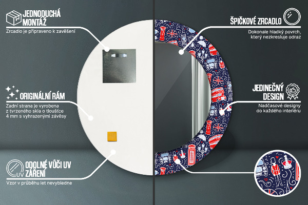 Round mirror frame with print London symbol