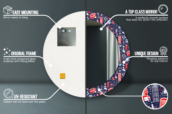 Round mirror frame with print London symbol